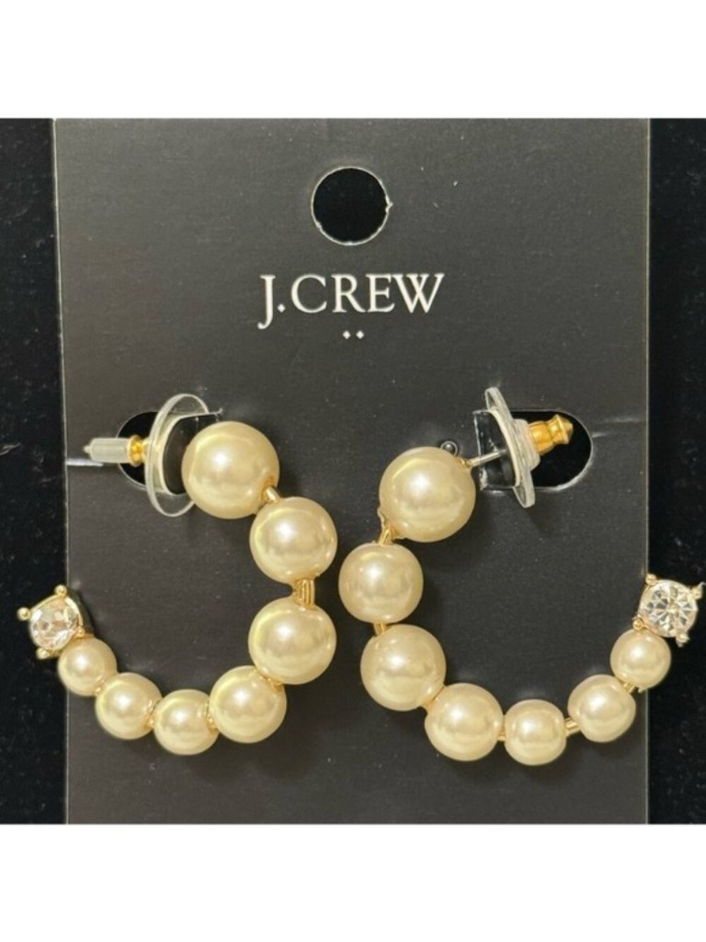 J. Crew Pearl Hoop Earrings for Pieced Ears Goldtone Style AU355 New With Tage